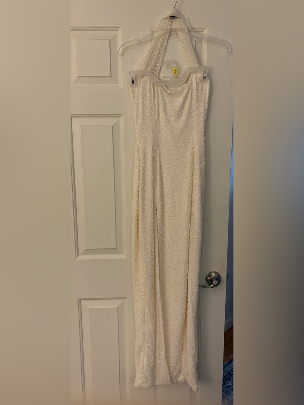 Oh Polly white embellished Halter neck full length dress with slit.  Sz 6.